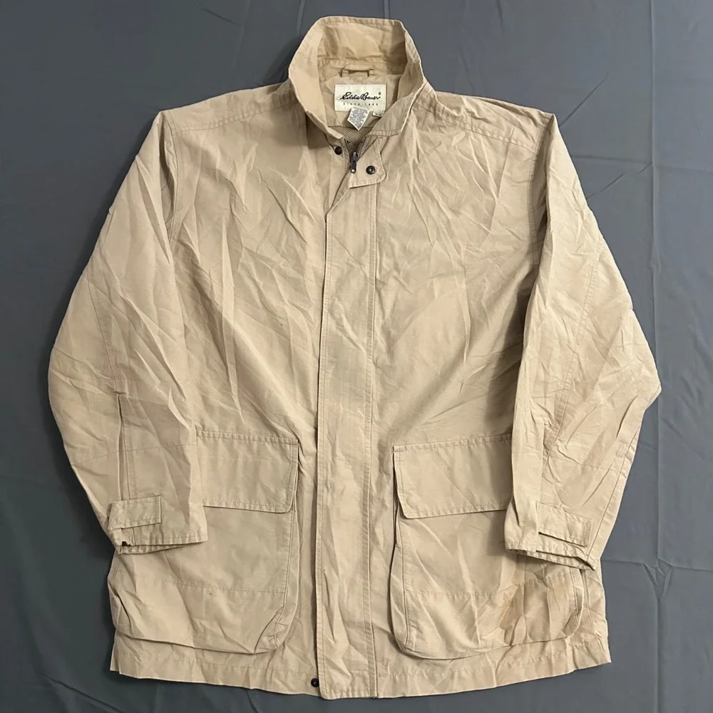 Mens‎ Eddie Bauer Full Zip Long Sleeve Outdoor Jacket Size Medium Tan Pockets